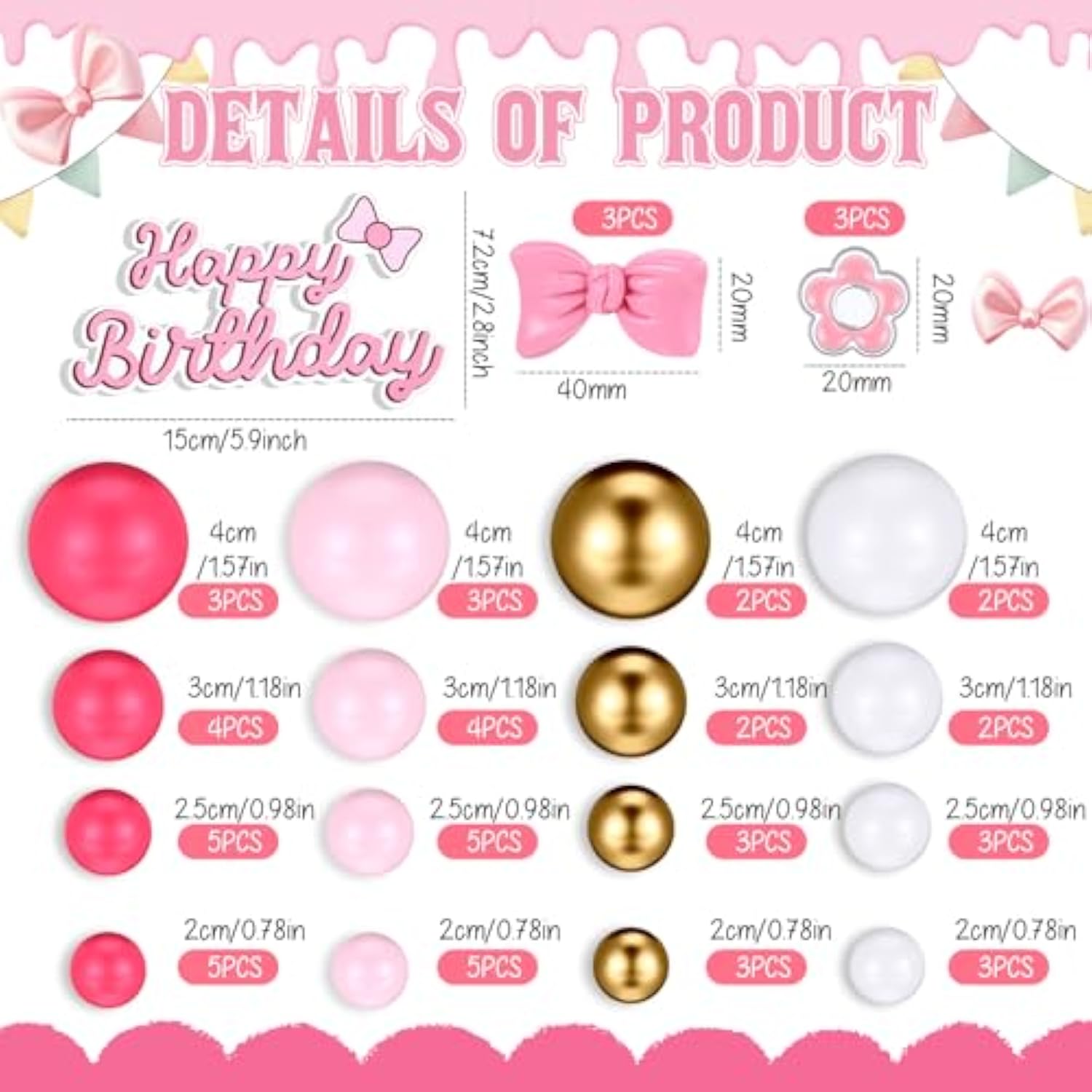 61pcs Cartoon Cat Cake Toppers — Pink Birthday & Baby Shower Party Decor