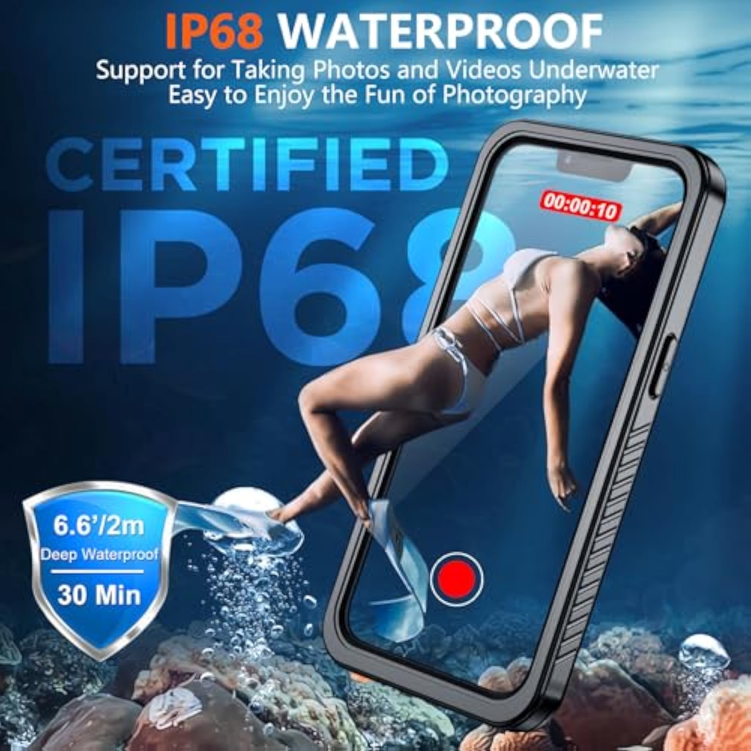 Magnetic For Iphone 16E Case Waterproof,Built-In Screen & Camera Lens Protector[Ip68 Underwater] [Military Grade Shockproof] Full Body Protection Phone Case, Black