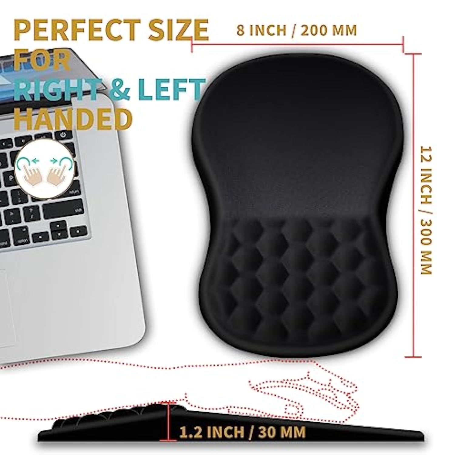 Ergonomic Mouse Pad Wrist Support With Massage Design, Wrist Rest Pain Relief Mousepad With Memory Foam&Nonslip Pu Base, Mouse Pads For Wireless Mouse & Desk (12X8 Inch,Black)