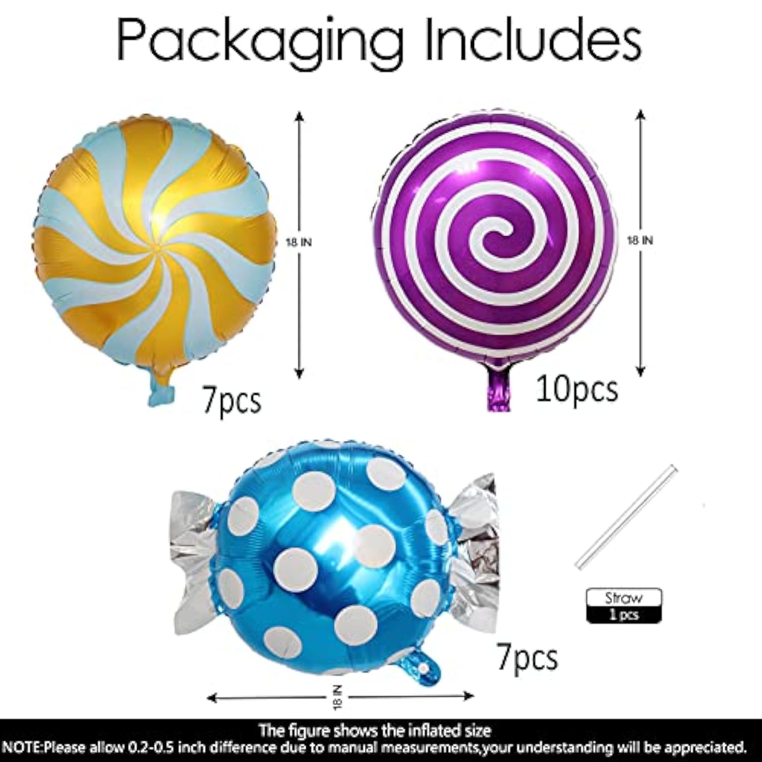 24pcs 18" Mylar Candy Lollipop Balloons – Sweet Round Foil Party Decorations