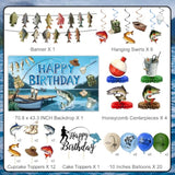 Fishing Birthday Party Decorations Includes Backdrop, Banner, Hanging Swirls, Balloons, Cake & Cupcake Toppers, Honeycomb Centerpieces For Ofishally One Birthday Decorations