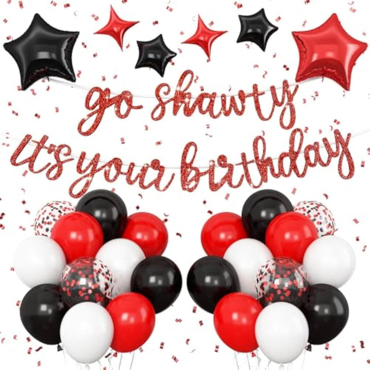 Red Go Sha Birthday Banner & Balloon Set with Confetti for Hip Hop Theme Party