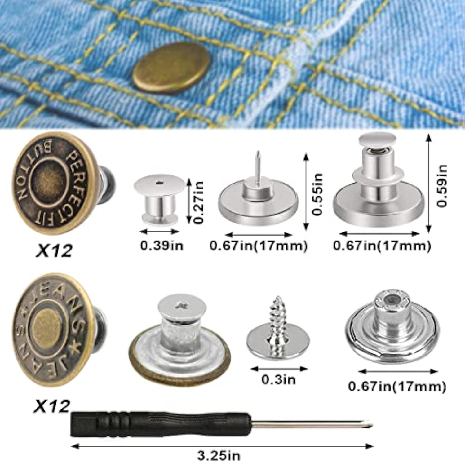 Jeans Button Replacement No Sew, 24 Sets Metal Buttons For Pants - Ins