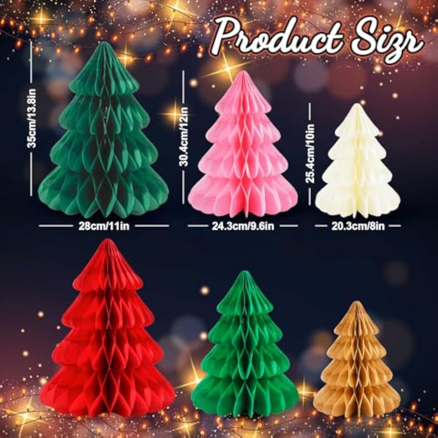 6-Piece 3D Christmas Honeycomb Paper Tree Table Centerpieces for Holiday Decor