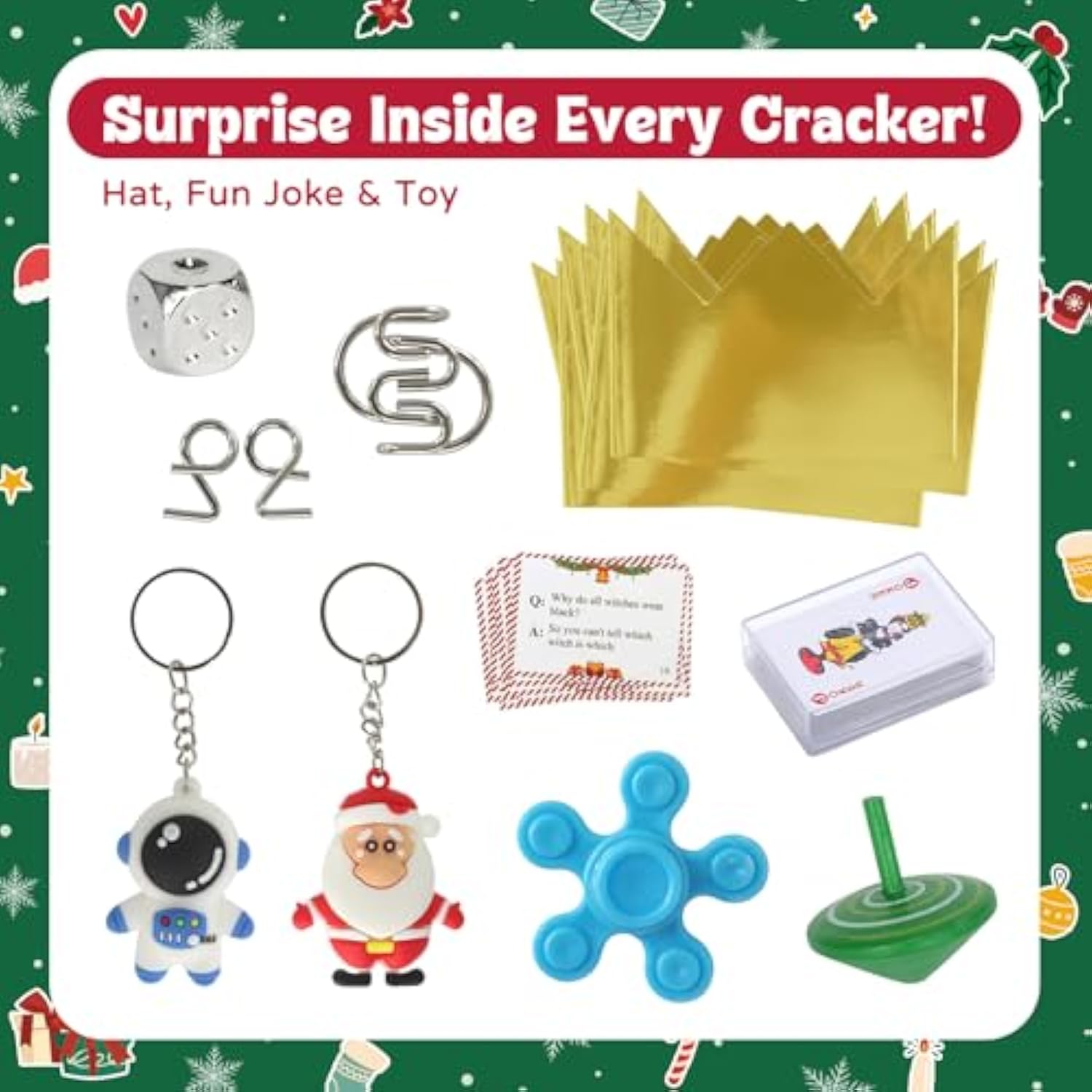 8pcs Christmas Party Favors Non-Snap Crackers Hats Jokes Toys Family Fun
