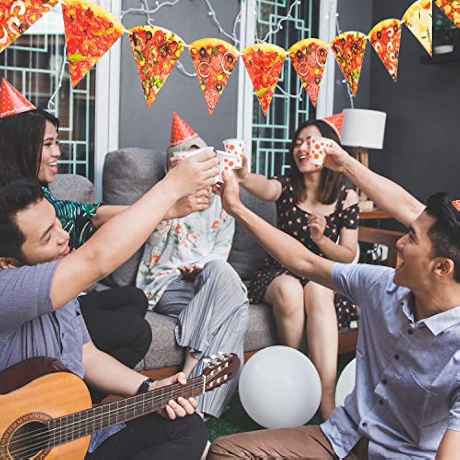 4 Pieces Pizza Photo Banner Pizza Pennant Pizza Party Theme Decoration