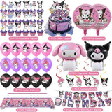 52Pcs-Kuromi Birthday Party Supplies, Party Decorations Set Include Banner, Balloons, Hanging Swirls, Cake Cupcake Toppers, Tablecloth For Girls Kuromi Theme Party