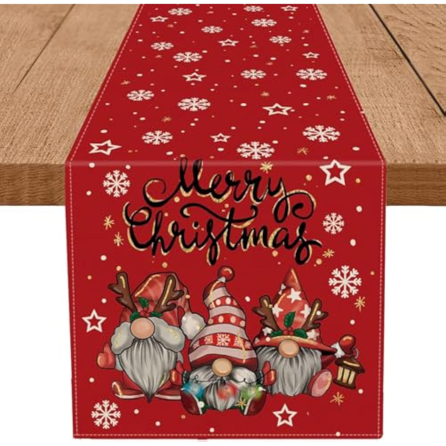 Christmas Gnomes Table Runner Red Snowflake Winter Decorations Glitter Xmas Holiday Kitchen Dining Merry Christmas Decor 13X36 Inch