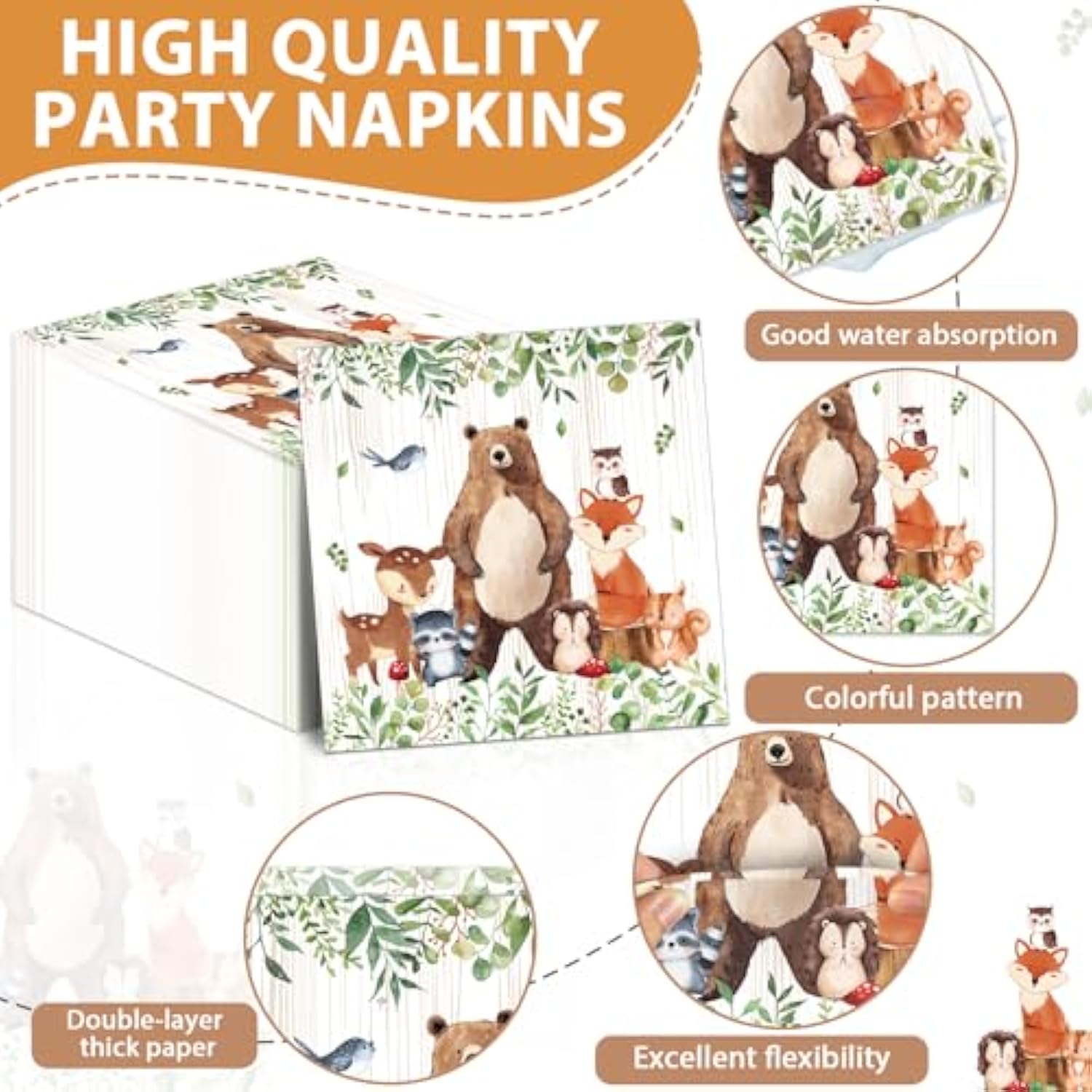 96Pcs Woodland Party Paper Plates And Napkins For Animal Party Decorations Woodland Creatures Dessert Plates Disposable Tableware For Kids Serves 24 Baby Shower Birthday Forest Animal Themed Supplies