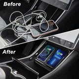 Wireless Charger For Tesla Model 3 2017 2018 2019 2020, Dual Phone Charging Pad For Tesla Model 3 Accessories, Car Center Console Interior, Compatible With Iphone & Smartphones, Black