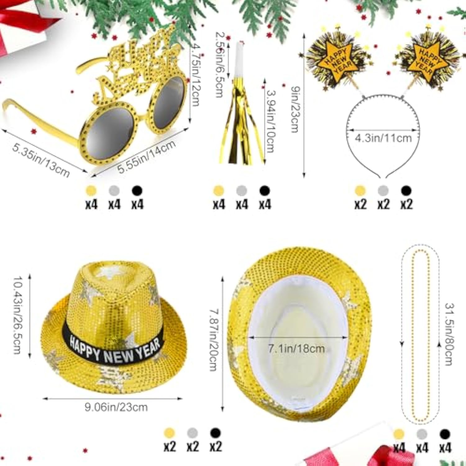 48pc New Year’s Eve 2026 Party Supplies Headbands Hats Glasses Necklaces Favors