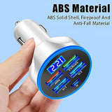 5 Port Usb Car Charger, 250W Super Fast Charging Cigarette Lighter Adapter With Led Voltage Monitor, 4Usb+Type C Multi Port Car Accessories Interior Compatible With Most Smart Phone (White)