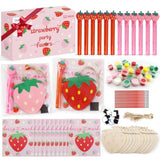Thank You For Coming Gifts For Kids-24 Pack Strawberry Party Favors -Strawberry Birthday Party Supplies With Bubbles, Magnets, Cards & Wood Painting Craft Kit - Kids Birthday Gifts Bulk