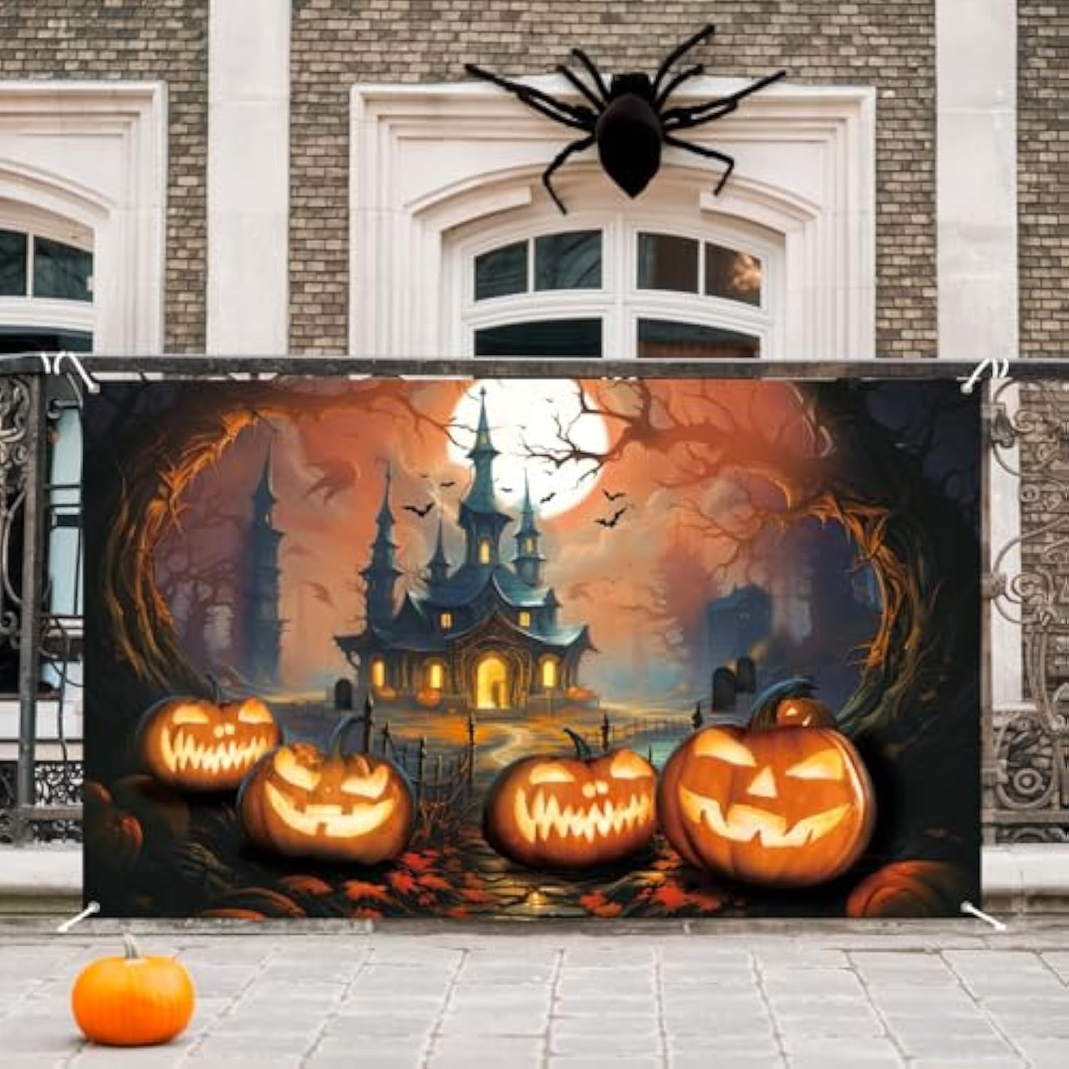 Halloween Banner Large Fabric Photo Booth Pumpkin Castle Moon Backdrop Party Decor
