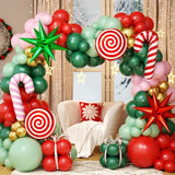 Christmas Balloon Garland Arch Kit, 146Pcs Red Green Pink Gold Balloons with Candy Cane Exploding Star Foil Balloons for Christmas Party Decorations