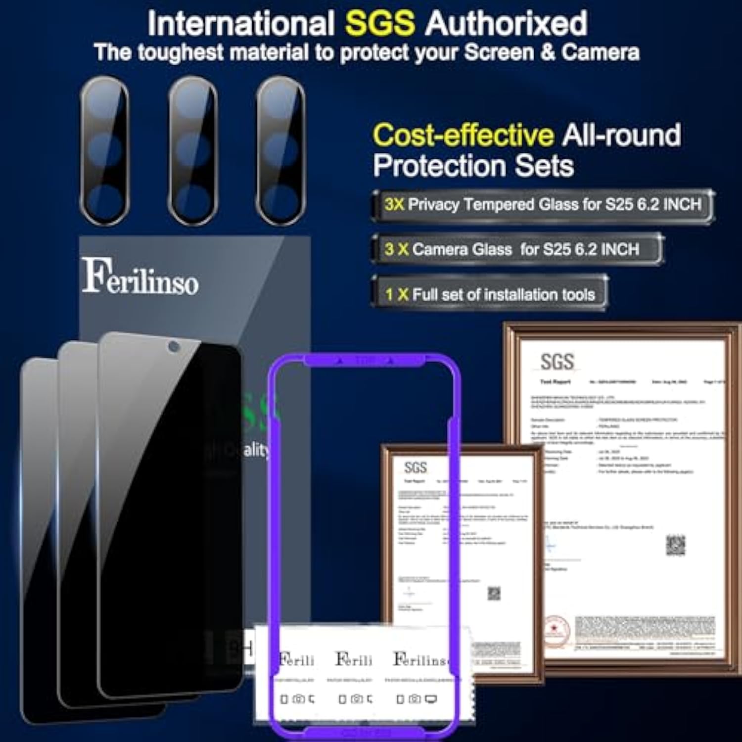 3 Pack Privacy Screen and Camera Glass Protectors for Samsung S25
