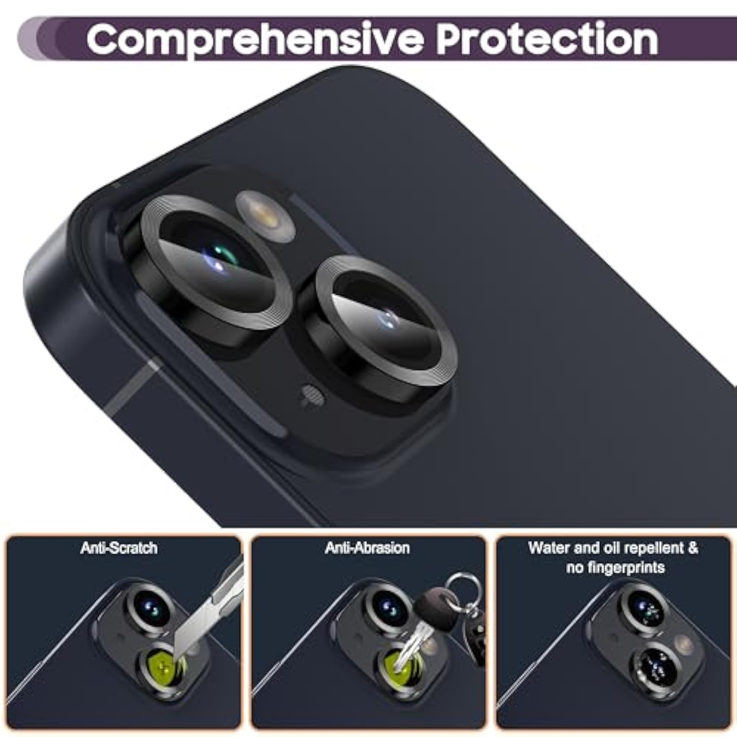 For Iphone 14 6.1 Inch/Iphone 14 Plus 6.7 Inch Camera Lens Protector, 9H Tempered Glass Film, [Does Not Affect Night Shots] Metal Lens Protective Cover - Black