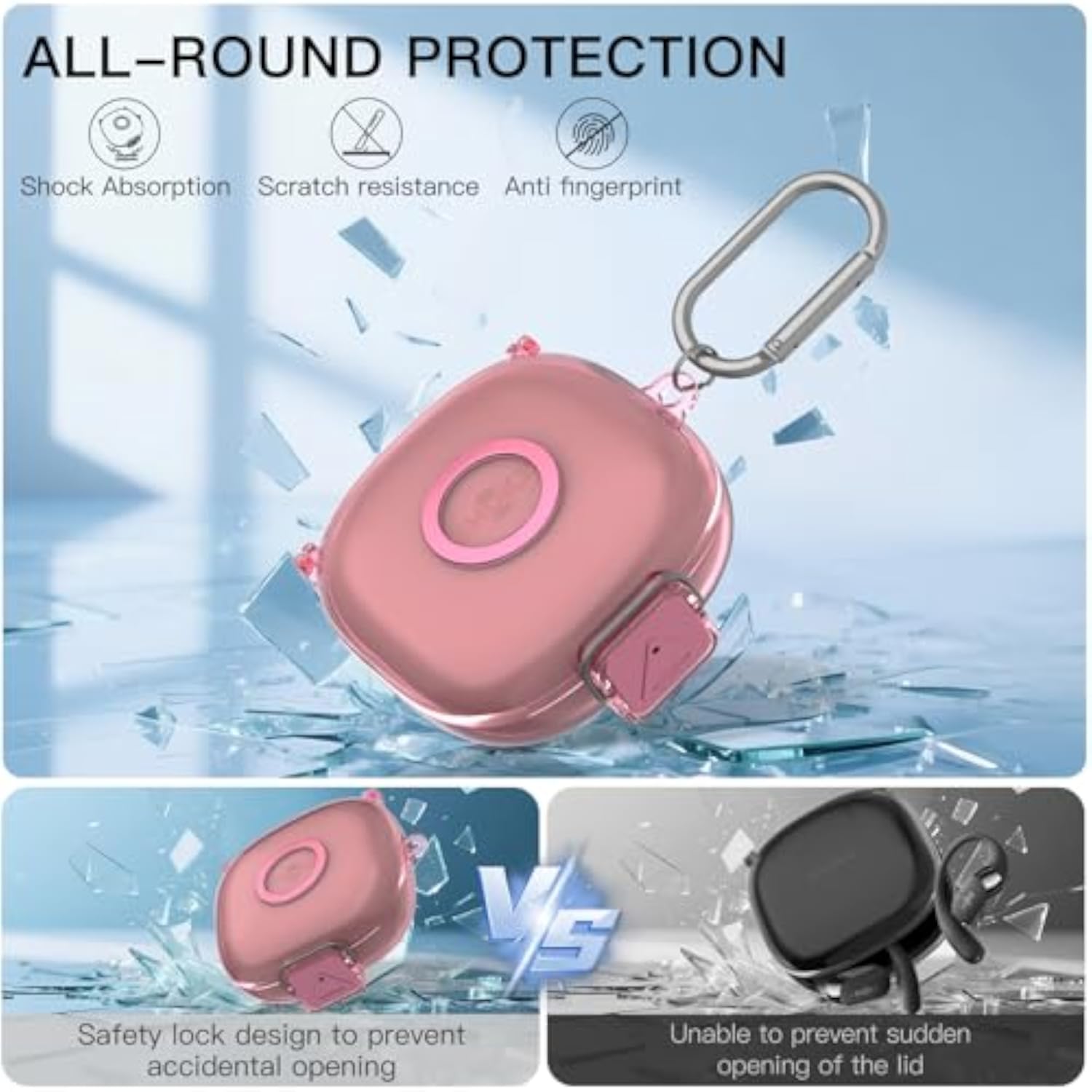 Clear TPU Shockproof Protective Case Cover for SHOKZ OpenFit 2 Headphones Accessories with Cleaning Kit & Keychain, Clear Pink