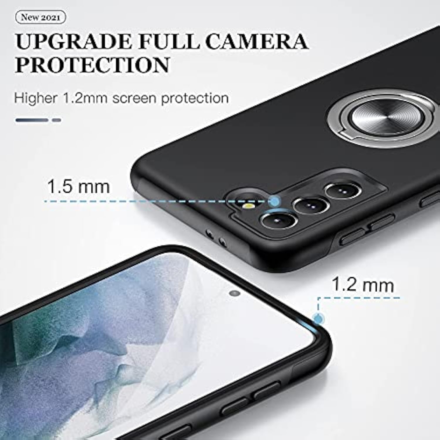 Designed For Samsung Galaxy S21 Case (Not For S21 Plus & S21 Ultra), Slim Tough Rugged Shockproof Protective Case With Metal Ring Kickstand For Samsung Galaxy S21 6.2 Inch, Black