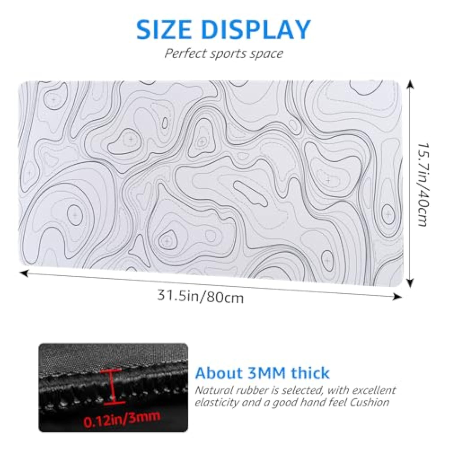 Large Desk Mat With Topographic Pattern, 31.5 X 15.7 Inches, White And Black?Gaming Mouse Pad With Non-Slip Base