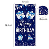 Blue Silver Happy Birthday Door Banner Decorations For Men Boys, Happy Birthday Door Cover Sign Party Supplies, 16Th 21St 30Th 40Th 50Th 60Th Birthday Background Photo Booth