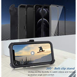 Case For Iphone 12 Pro Max Case 6.7" Belt-Clip Kickstand Holster With 2 Screen Protector,Full Body Rugged Heavy Duty Military Grade Shockproof/Drop Protection Cover (Black+Clip)