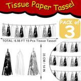 3P Black Silver White Metallic Fringe Tassel Banner Garland Foil Tinsel Streamer Wall Hanging Curtain Backdrop Banner For Parade Floats, Graduation Decorations, Halloween, Christmas Decorations