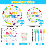 144 Pieces Happy Birthday Print Party Decorations Including Disposable Plates Napkins Cups Forks Tableware Sets Serves 24 For Birthday Party Supplies