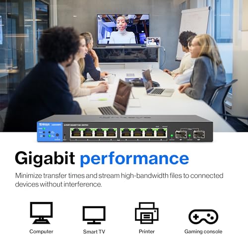 Lgs310Mpc 8 Port Gigabit Network Poe+ Switch @ 110W With 2 Uplink Gigabit Sfp Slots - Advanced Security, Qos, Static Routing, Vlan, Igmp Features - Metal Housing, Desktop / Wall Mount