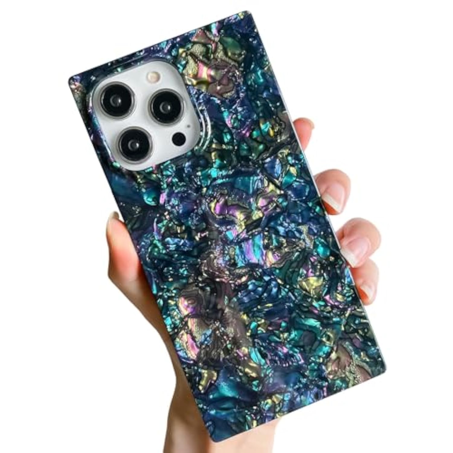 Elegent Mother Shell Pearl Compatible With Iphone 13 Pro Max Rectangle Edge Case,Chic Slim Colorful Abalone Pearl Soft Tpu Protective Cases Cover