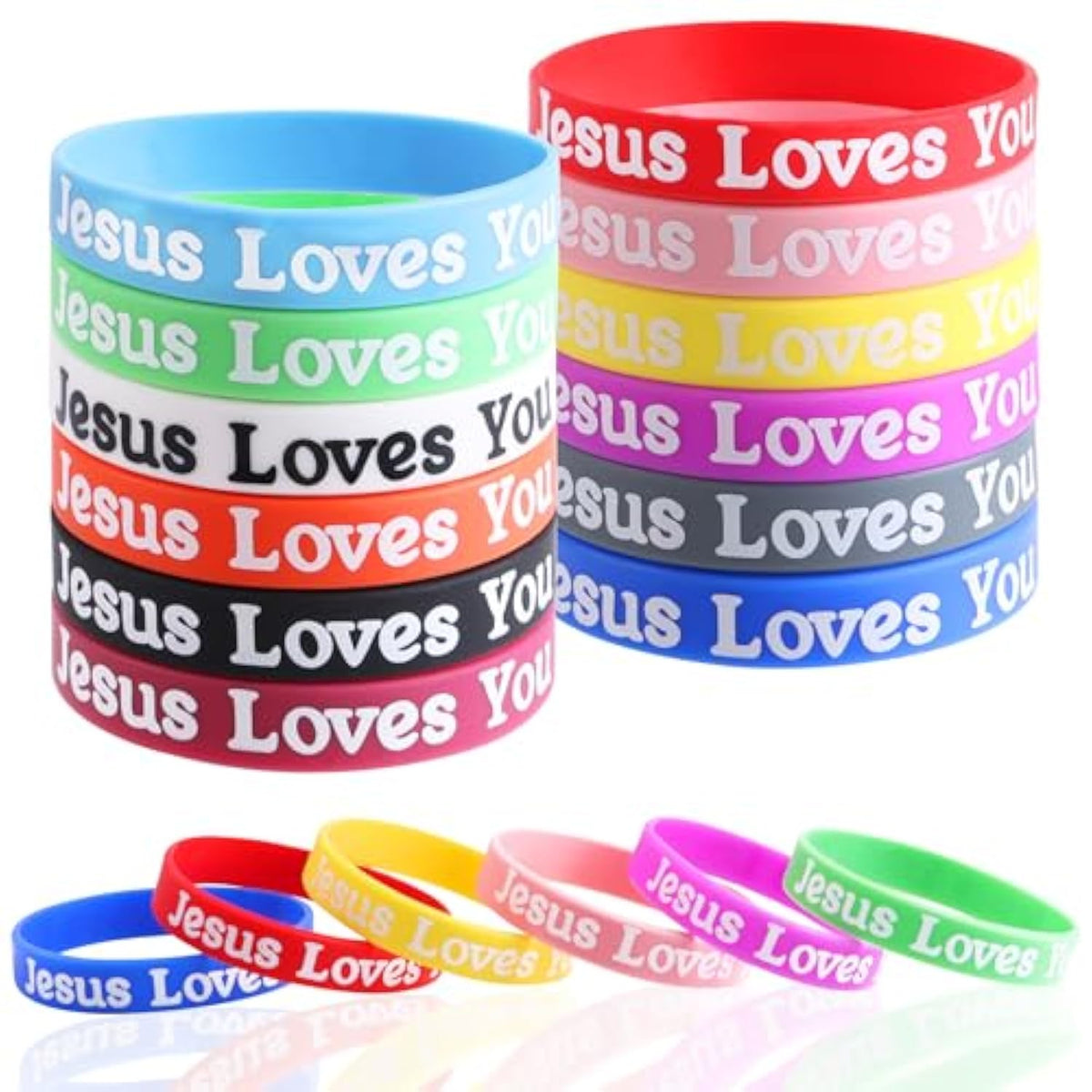 36Pcs Jesus Loves You Bracelets Colorful Silicone Wristbands Rubber Bracelets Christian Jesus Wristbands Inspirational Bracelet For Men Women Kids Party Favors
