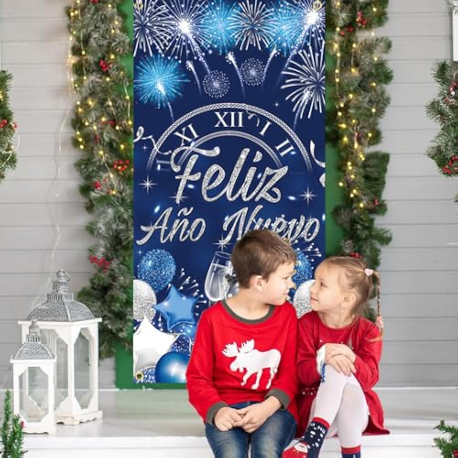 Feliz Año Nuevo 2026 Door Banner Blue Fireworks Party Decoration