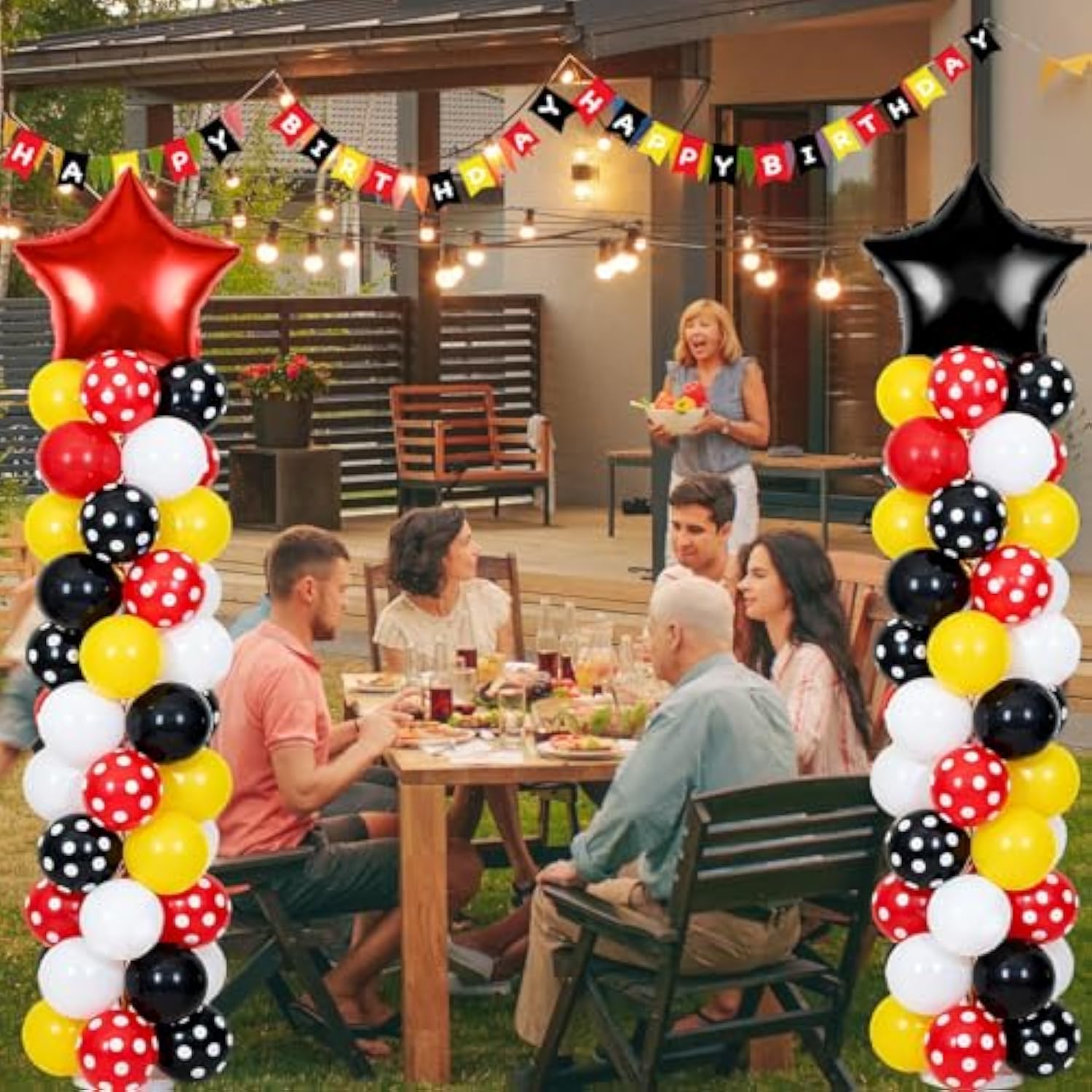 2 Set Adjustable Mouse Theme Birthday Balloon Column Stand Kit Polka Dot Red Black Yellow Balloons Arch Garland For Halloween Christmas Baby Shower Wedding Birthday Party Decorations Supplies