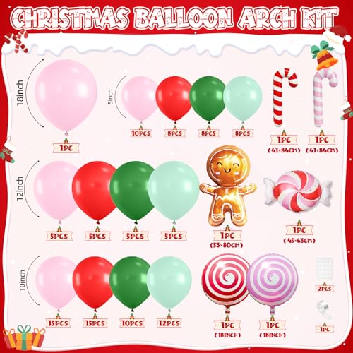 Christmas Balloon Garland Arch Kit, 115 Pcs Pink Red Green Party Decor