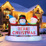 7Ft Christmas Inflatable Snowman Yard Decoration With Led Lights - Merry Christmas Sign Trio, Outdoor Xmas Blow Up Decor