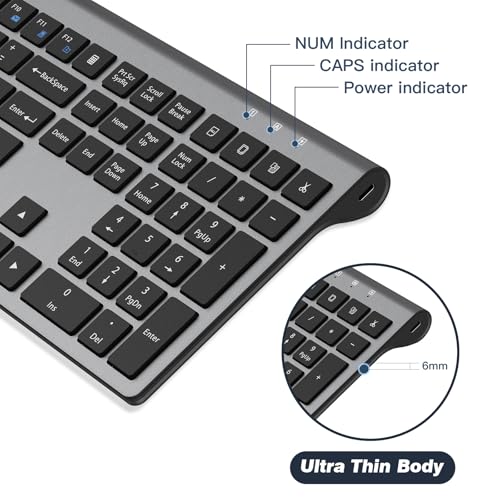 Rechargeable Wireless Keyboard, 2.4G Full Size Ergonomic Scissor Switch Keyboard, Qwerty Layout Silent Keyboard, 12 Multimedia Shortcut Keys For Pc/Desktop/Laptop/Windows-Gray