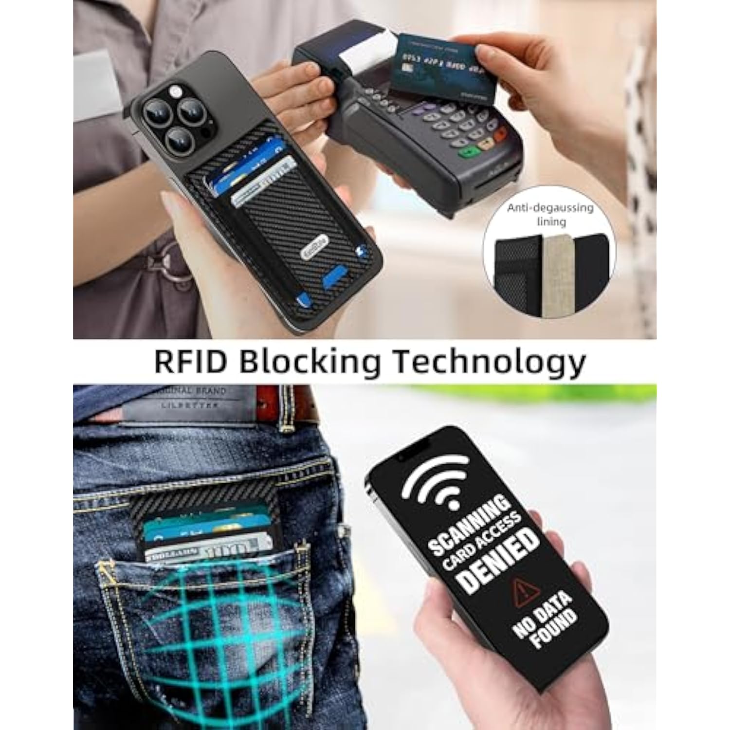 For Magsafe Wallet Stand, Strongest Magnetic Wallet For 16/15/14/13/12 Series, Id Window, 4 Card Slots, Fit 9 Cards, Vegan Leather, Rfid Blocking, Black Carbon Fiber