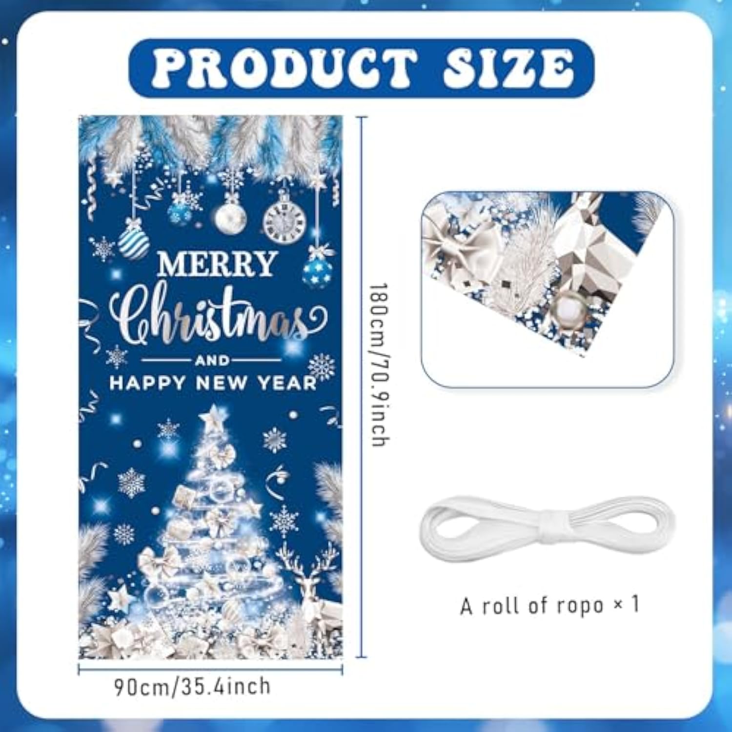 Christmas Door Cover For Front Door - Merry Xmas Banner Blue Silver Christmas Tree Themed Door Banner Decorations, Merry Christmas And Happy New Year Backdrop For Holiday Party Supplies