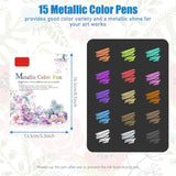 Metallic Brush Markers,15 Colors Metallic Marker Pens, Brush Tip Art Pen For Black Paper Ceramic Diy Album Adult Colouring Book Scrapbook Craft Supplies Christmas