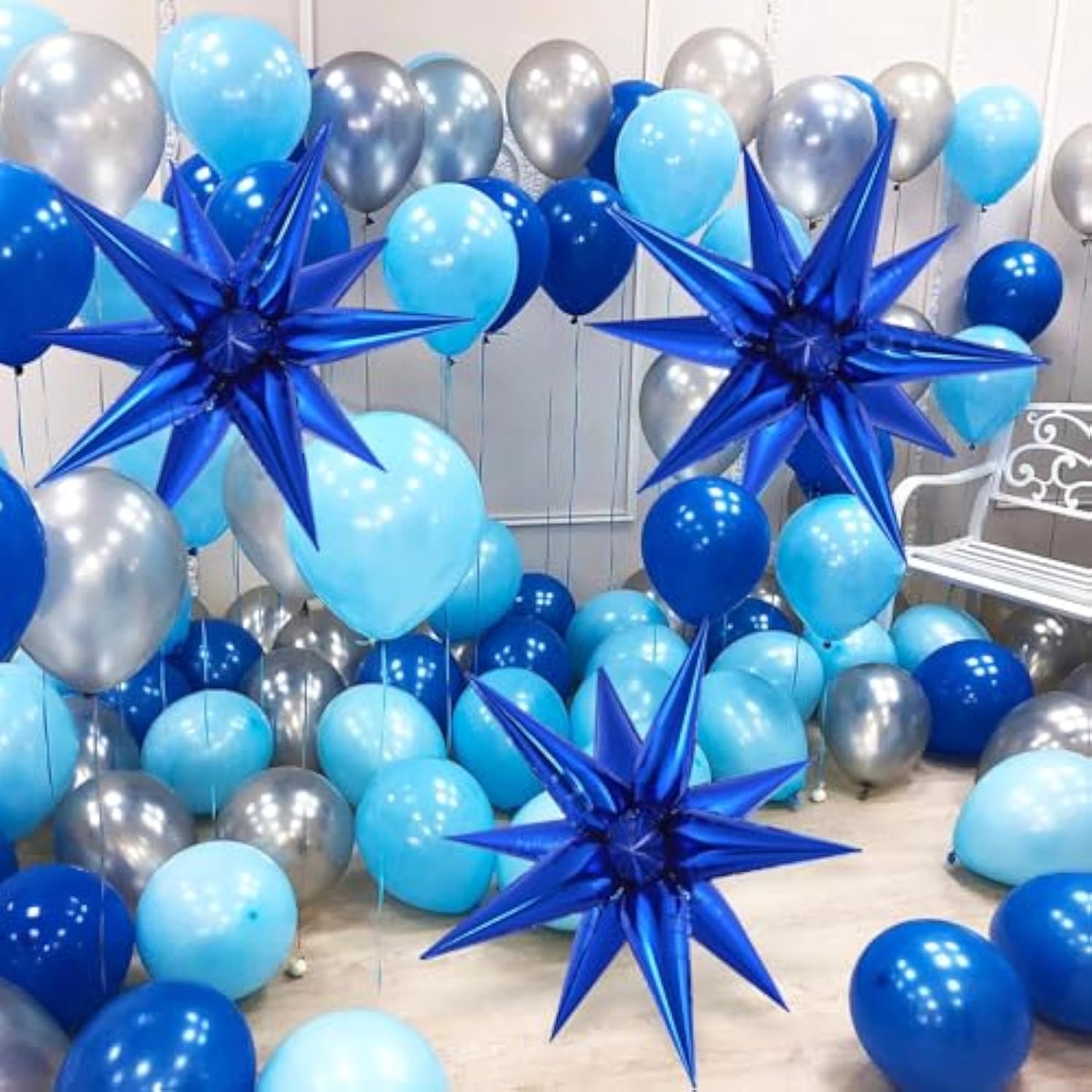 72Pcs Blue Star Balloons Foil Explosion & Cone Balloon Arch for Party Backdrops