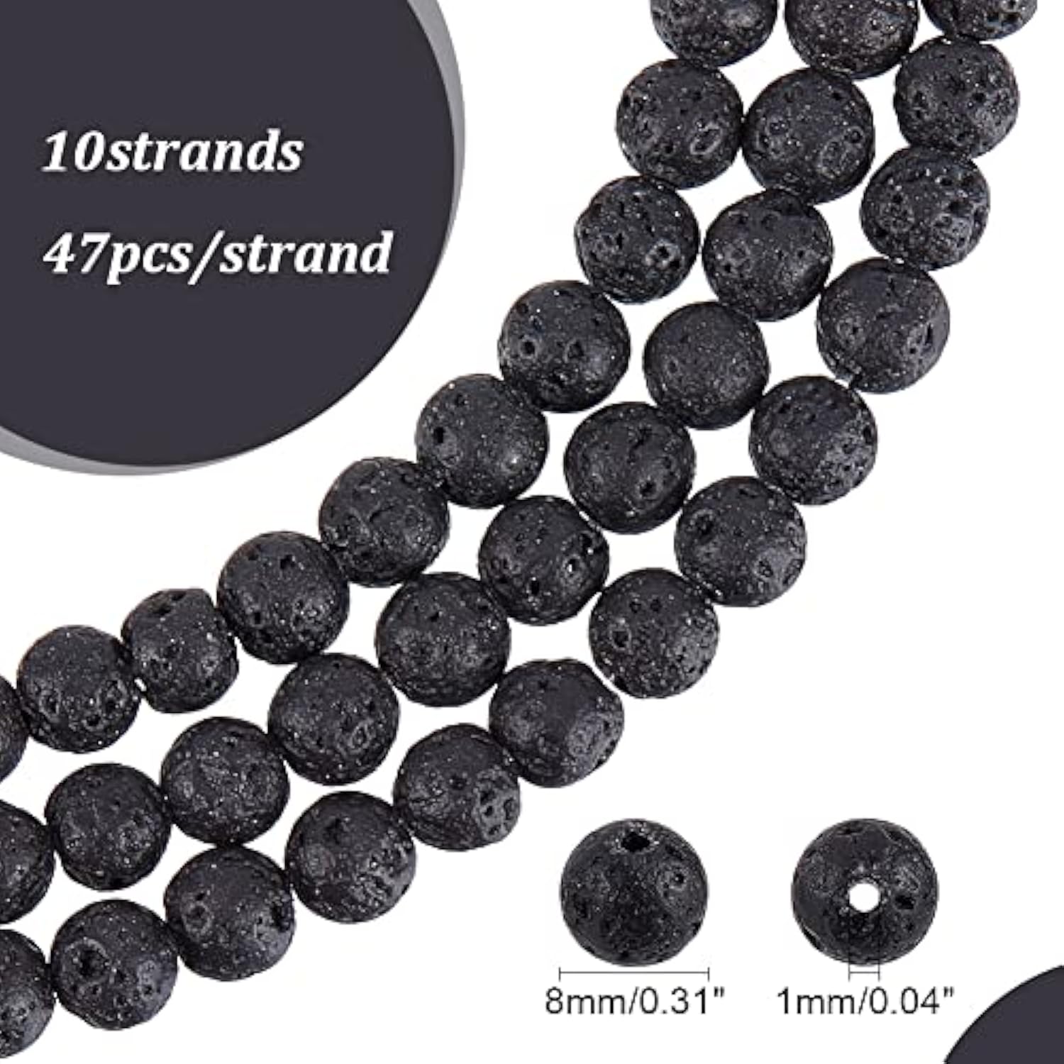 470pcs 8mm Lava Beads – Natural Black Volcanic Rock Beads for Jewelry Making
