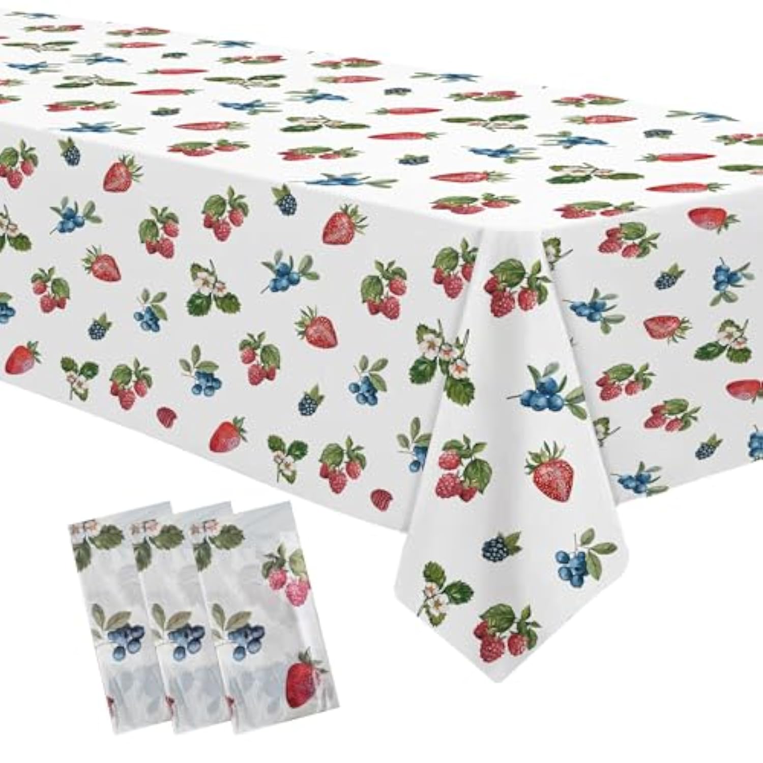 Berry Birthday Party Supplies Tablecloth - Disposable Blueberry Strawberry Party Decorations Tablecover, Berry Sweet Birthday Baby Shower Table Decorations Table Cloth - 3 Pcs(54In X 108In)