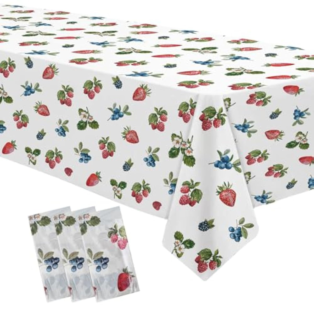 Berry Birthday Party Supplies Tablecloth - Disposable Blueberry Strawberry Party Decorations Tablecover, Berry Sweet Birthday Baby Shower Table Decorations Table Cloth - 3 Pcs(54In X 108In)