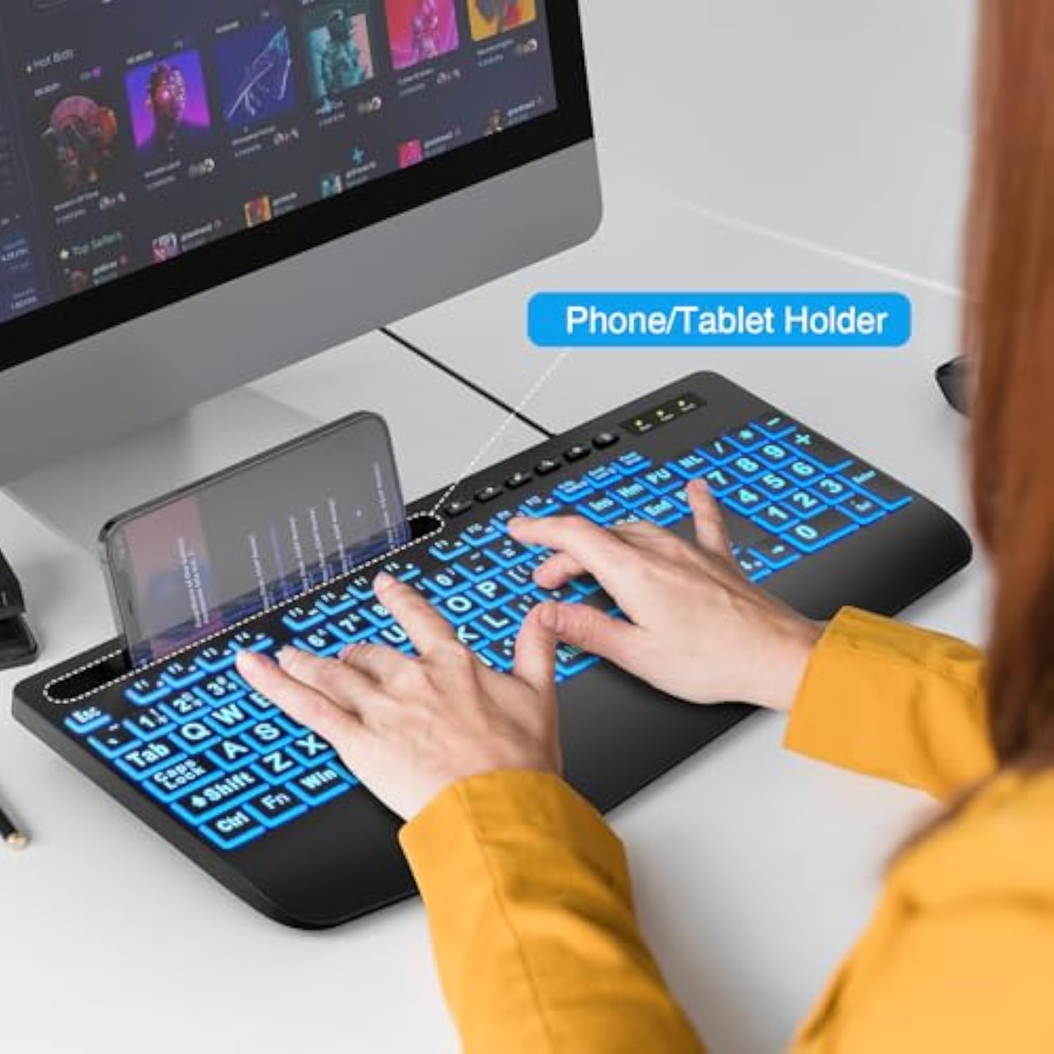 Large Print Backlit Keyboard, Wired Usb Lighted Computer Keyboards With 7-Colo