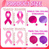 56Pcs Breast Cancer Awareness Decorations Glitter Pink Ribbon Hanging Swirl