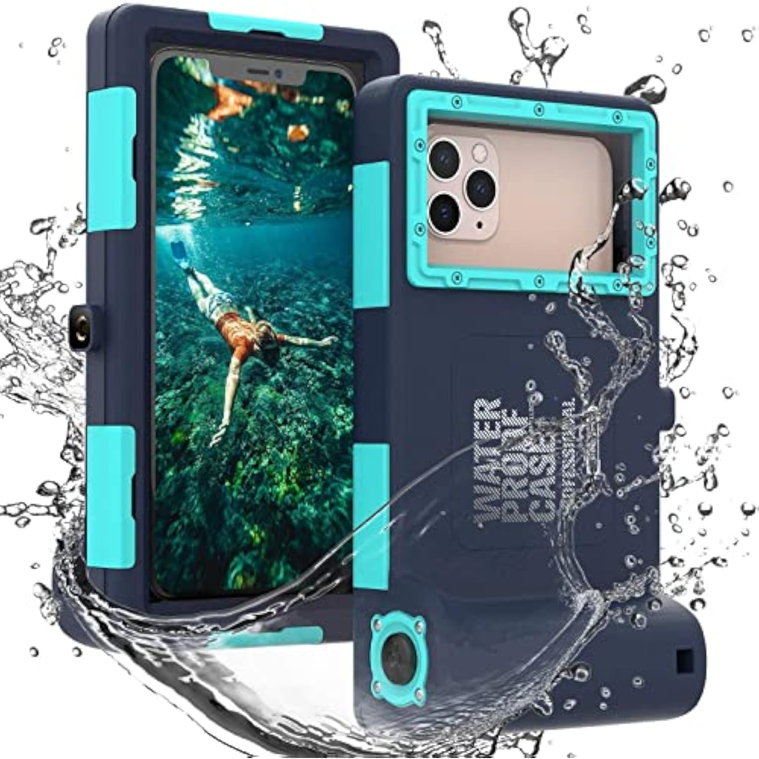 Waterproof Diving Phone Case, Universal Fit With Iphone 16/15/14/13 Pro Max Plus(Phone Volume Key On The Left), Professional Scuba Underwater Housing[15M/50Ft] For Snorkeling Filming, Teal