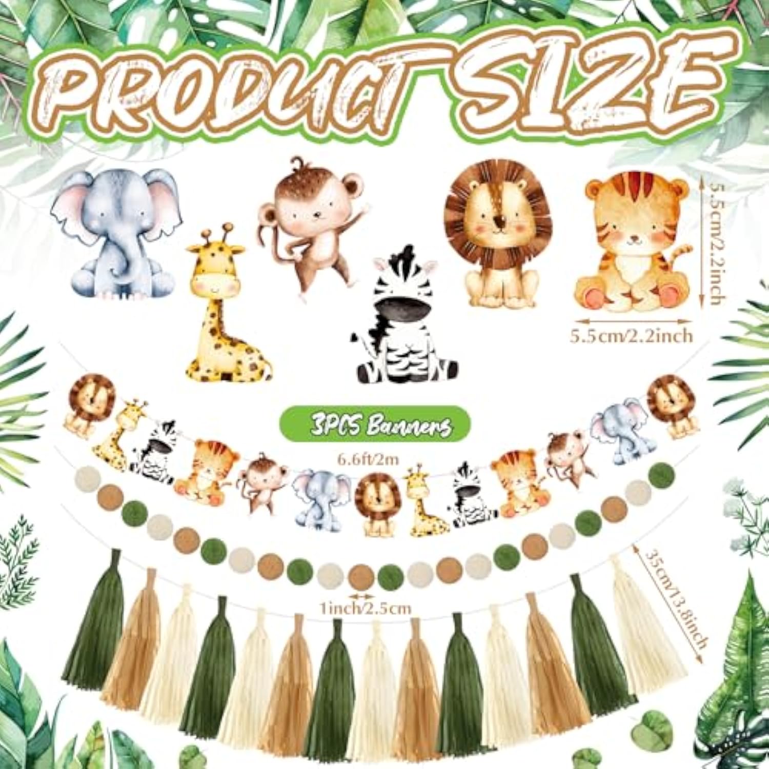 3 Pcs Jungle Safari Animal Banners Wild Animal Birthday Party Decorations Woodland Wildlife Theme Banner Felt Ball Tassel Garland For Zoo Safari Birthday Decor Baby Shower Supplies