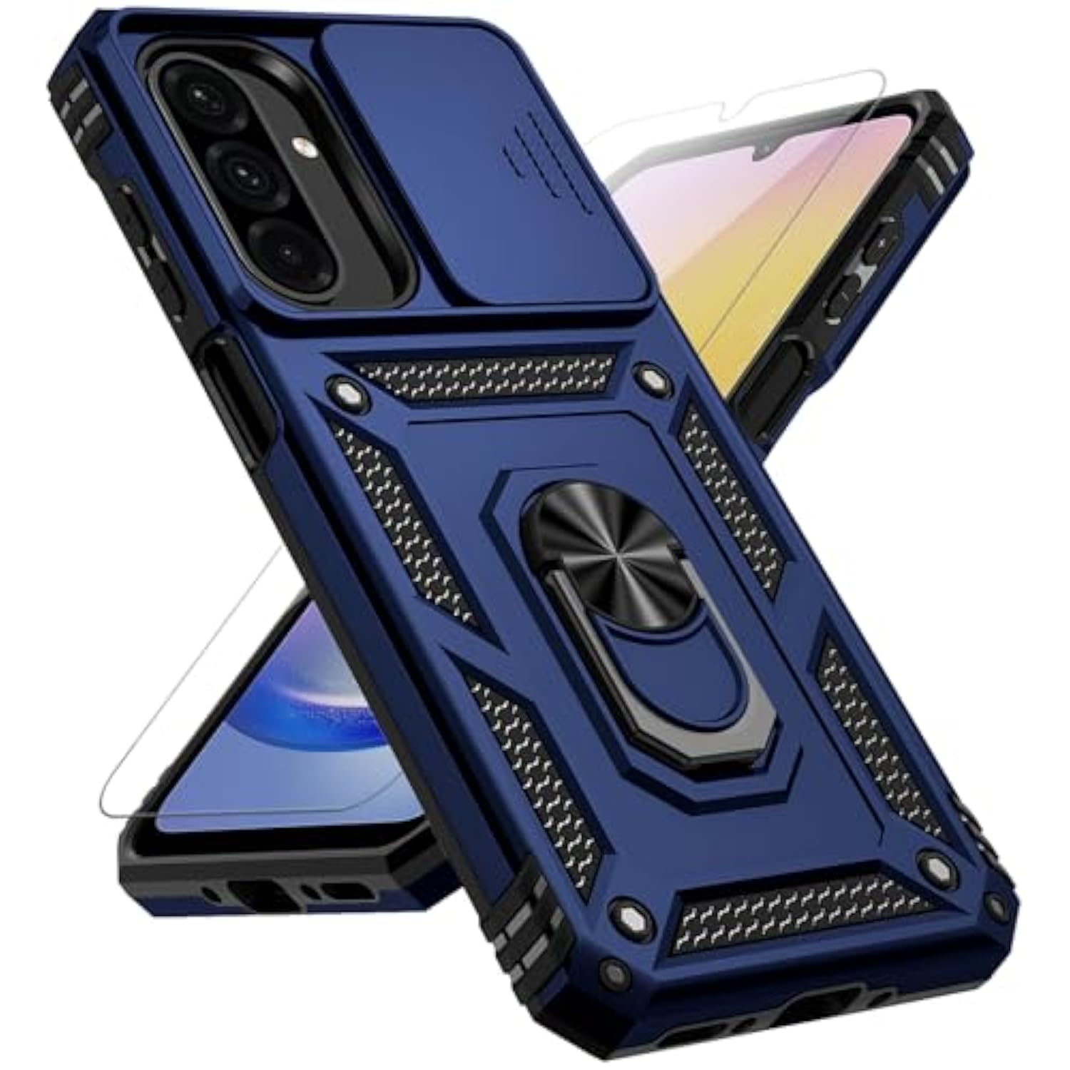 For Samsung Galaxy A26 5G Case With Slide Camera Cover Hd Screen Protector [Military Grade 16Ft. Drop Tested] Magnetic Ring Holder Kickstand Protective Phone Case For Galaxy A26 5G 2025, Navy Blue