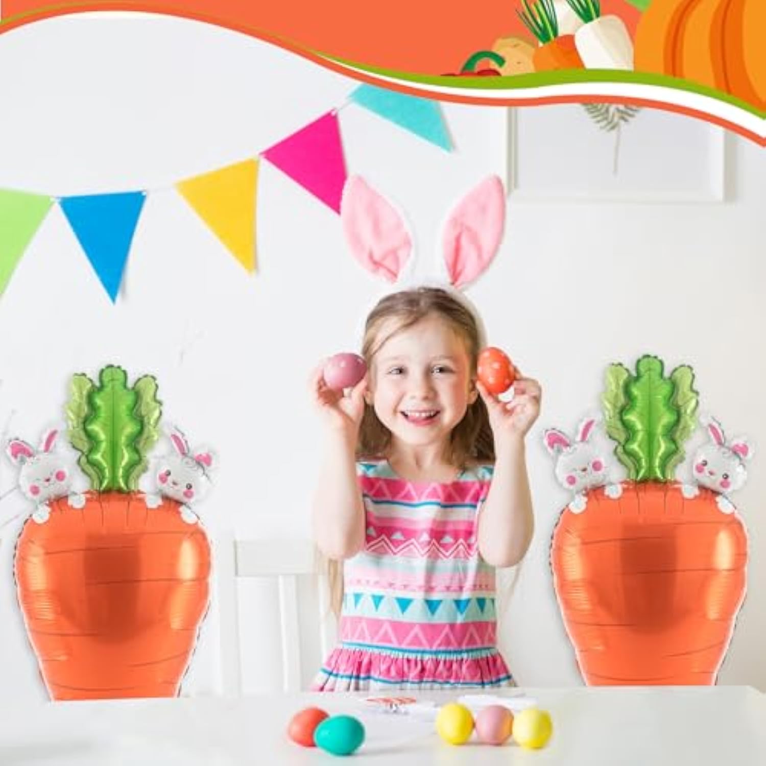 2 Pcs 46.9 Inch Jumbo Easter Balloons Carrot Shaped Foil Balloons With Base Standing For Birthday Party Easter Baby Shower Animal Picnic Cooking Party Decoration