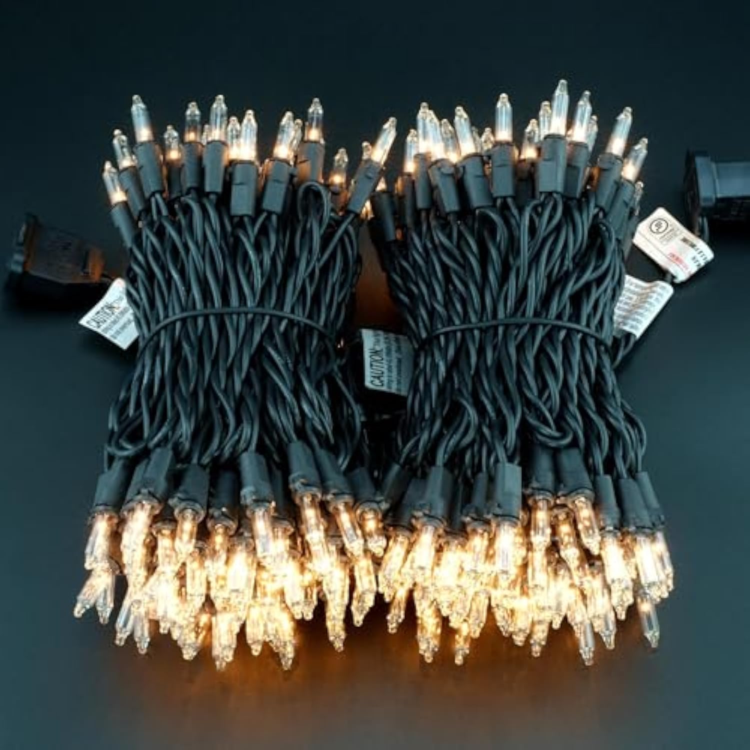 Clear Christmas Lights With Black Wire, Pack Of 2 Strands 33 Ft 100 Count Ul Certified Incandescent Mini String Lights (